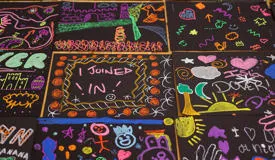 Glow in the dark art work created by visitors to Biggin Hall.