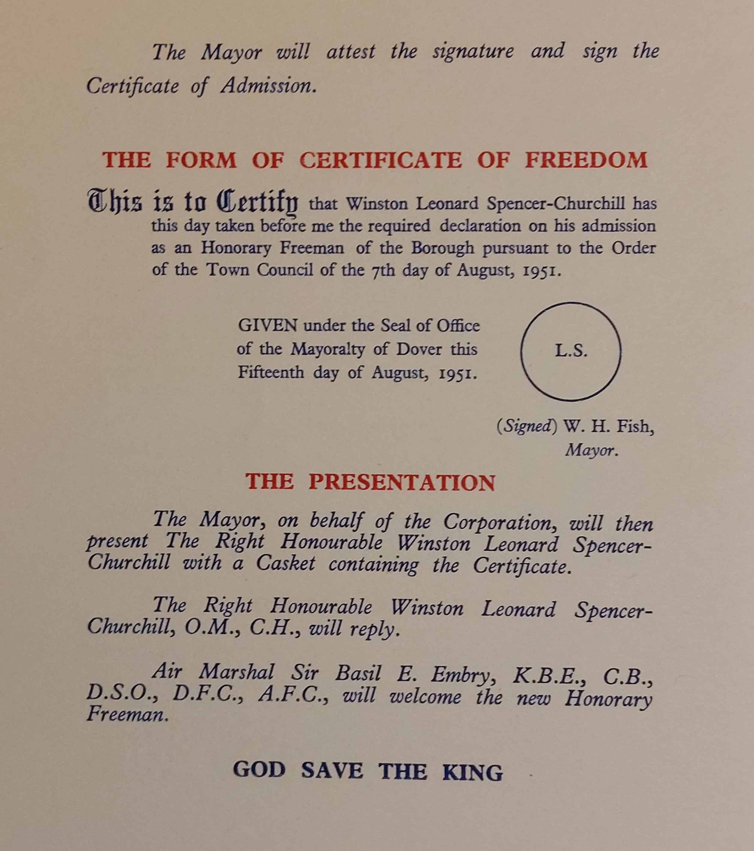 Original programme from when Winston Churchill became an Honorary Freeman Original programme from when Winston Churchill became an Honorary Freeman