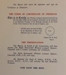 Original programme from when Winston Churchill became an Honorary Freeman