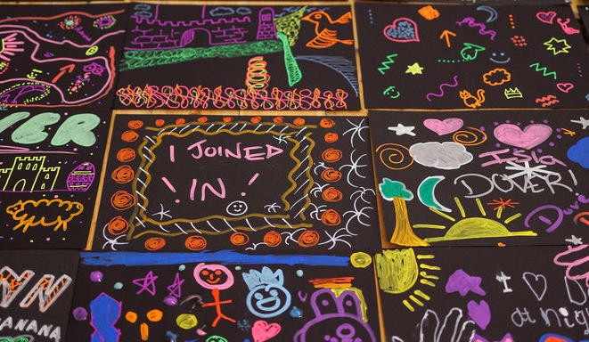 Glow in the dark art work created by visitors to Biggin Hall. Glow in the dark art work created by visitors to Biggin Hall.