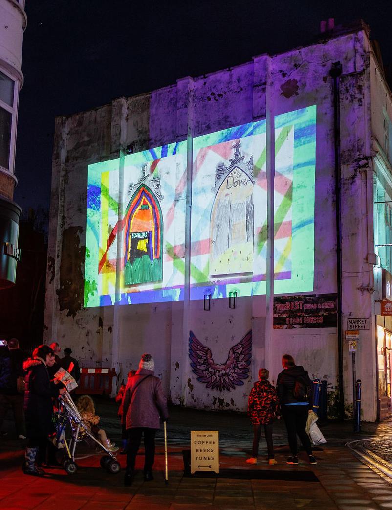 School art work being projected on to wall. School art work being projected on to wall.