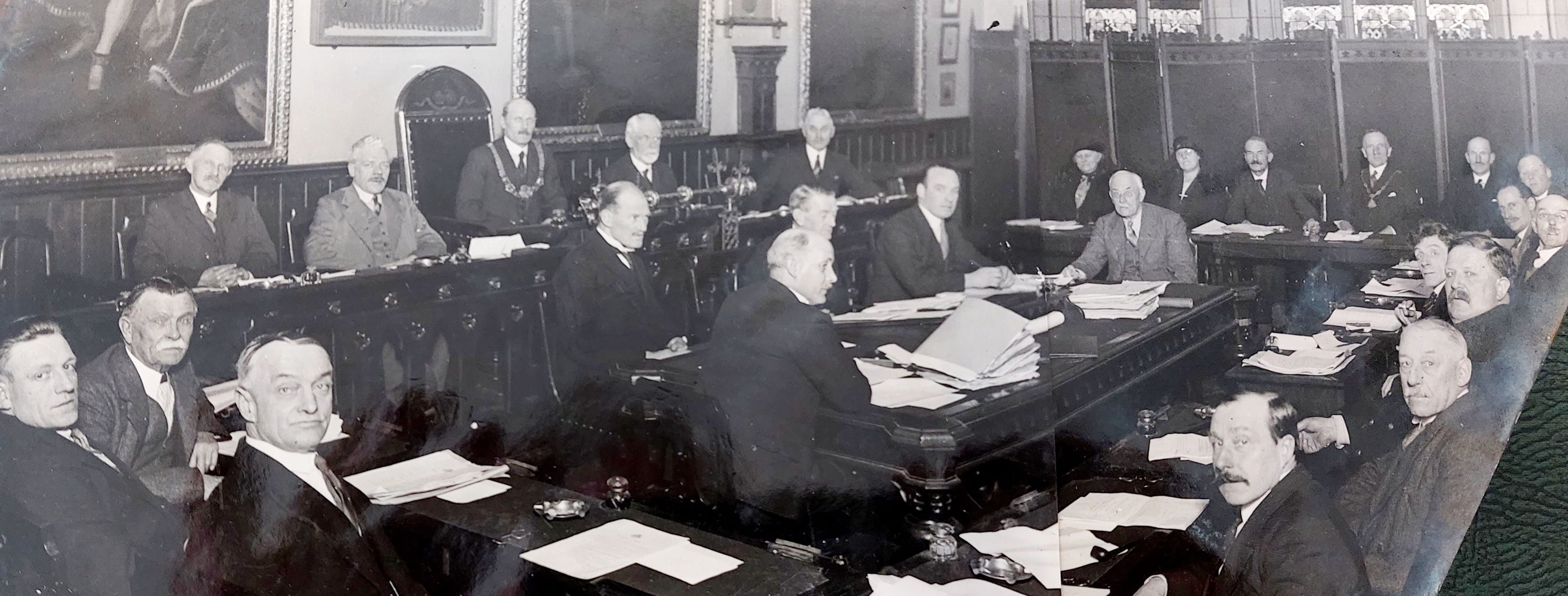 Dover Town Council seated in the Council Chamber at the Maison Dieu