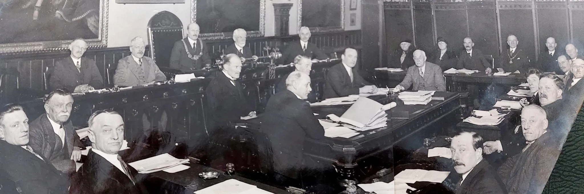 Dover Town Council seated in the Council Chamber at the Maison Dieu