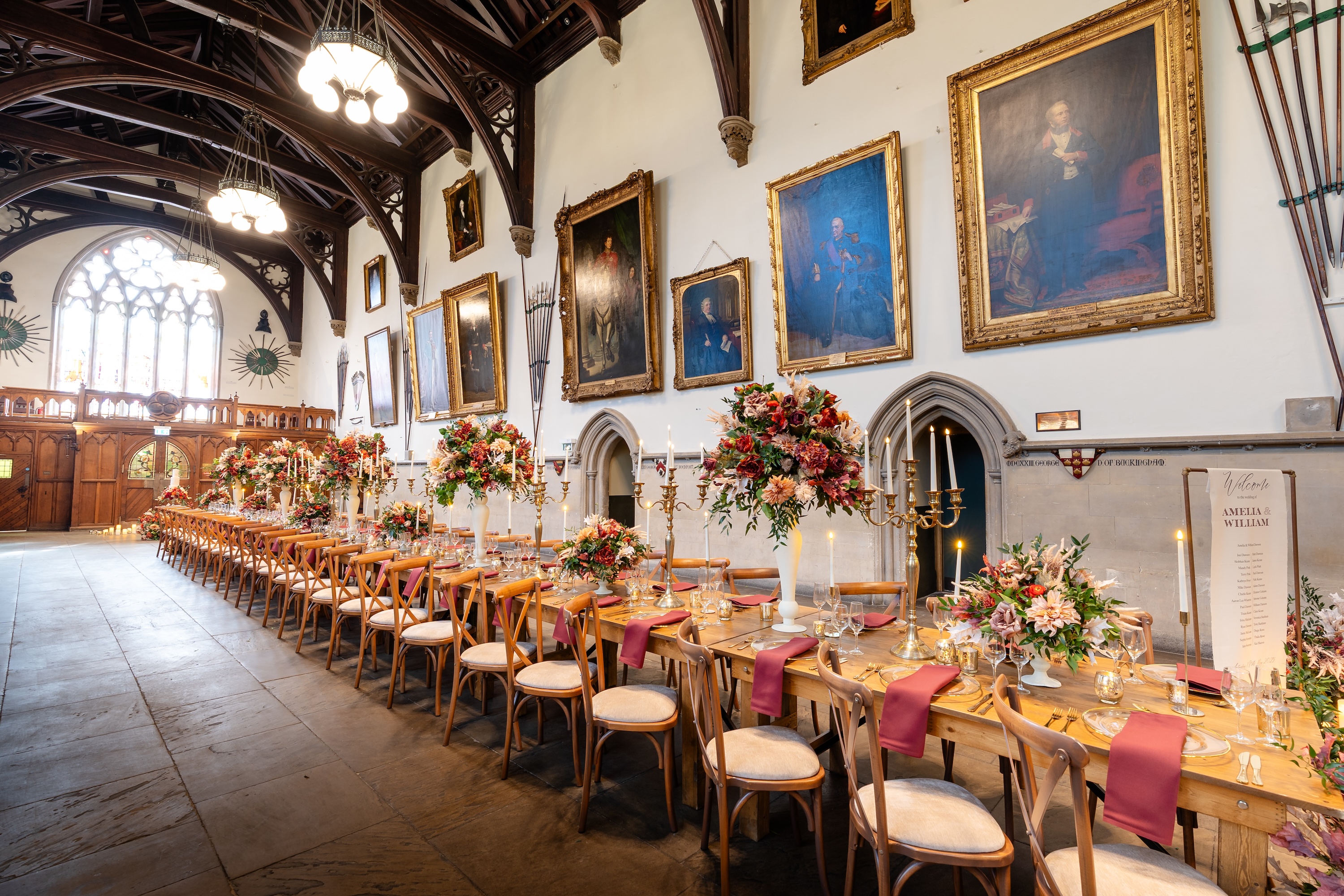 Banquet table setup in Stone Hall