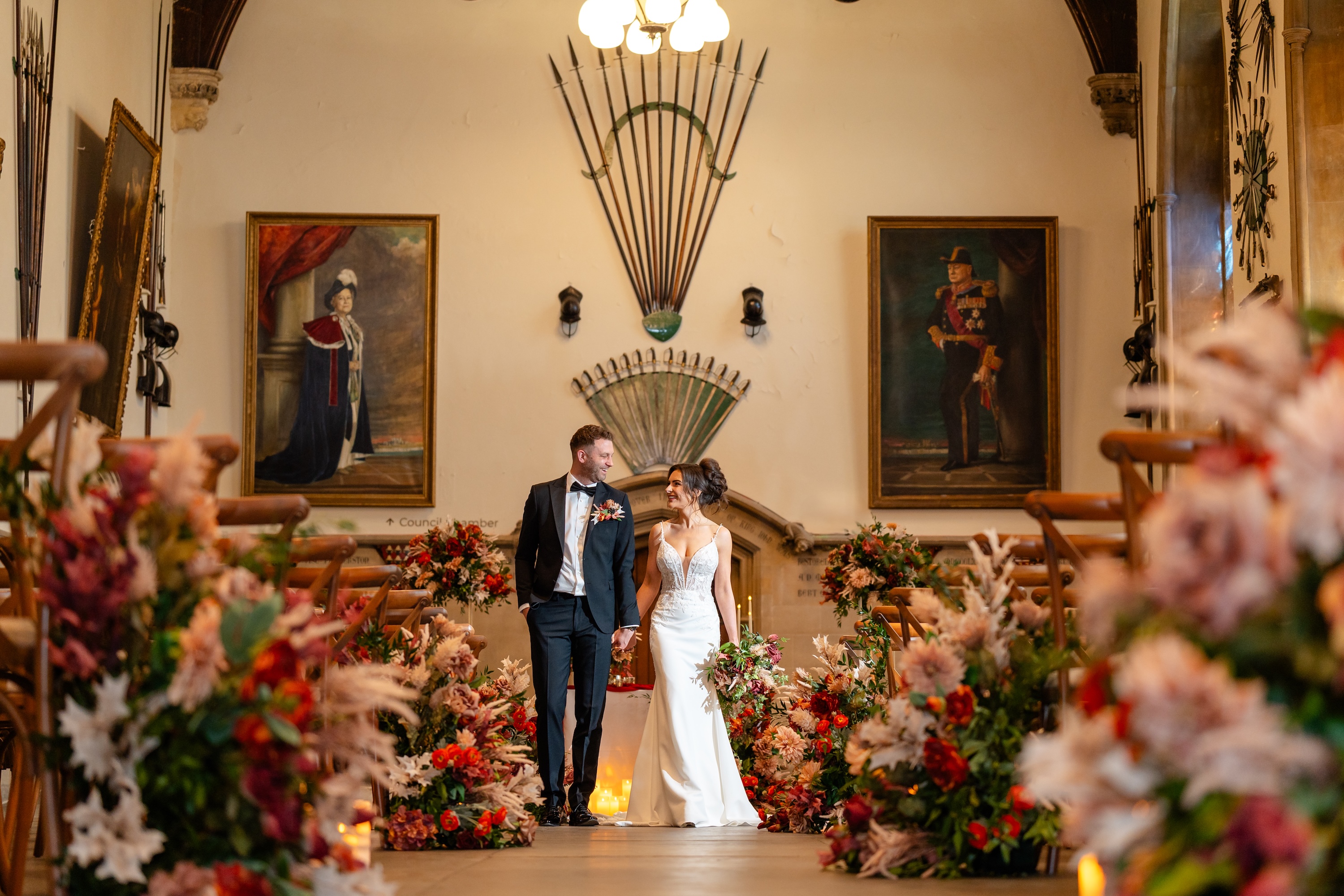 Bride and groom in the Stone Hall
